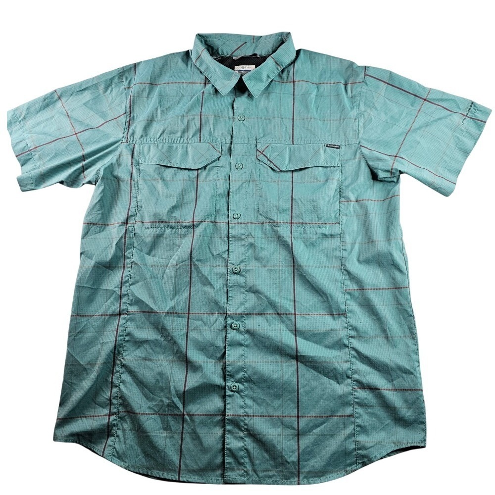 Columbia Short Sleeve Plaid Outdoor Shirt Men's‎ Large Omni Shade Teal